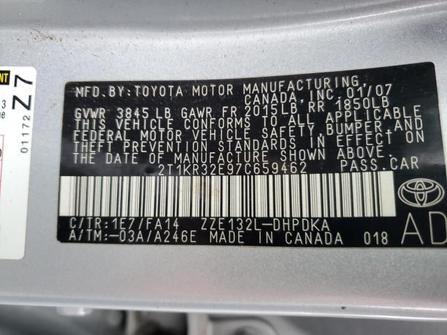 2T1KR32E97C659462 - 2007 TOYOTA COROLLA MA XR SILVER photo 12