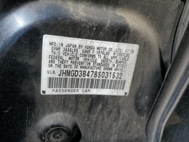 JHMGD38478S031532 - 2008 HONDA FIT BLACK photo 12