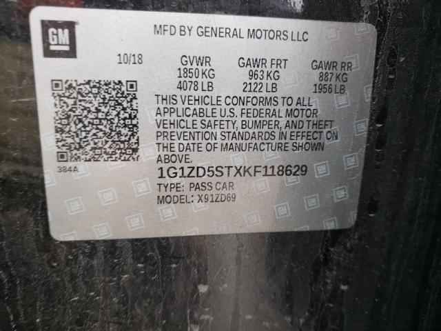 1G1ZD5STXKF118629 - 2019 CHEVROLET MALIBU LT BLACK photo 12