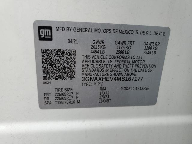 3GNAXHEV4MS167177 - 2021 CHEVROLET EQUINOX LS WHITE photo 14