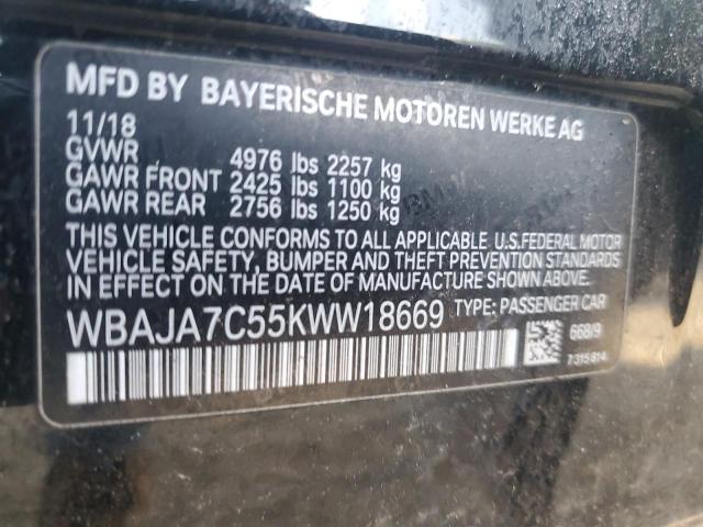 WBAJA7C55KWW18669 - 2019 BMW 530 XI BLACK photo 12