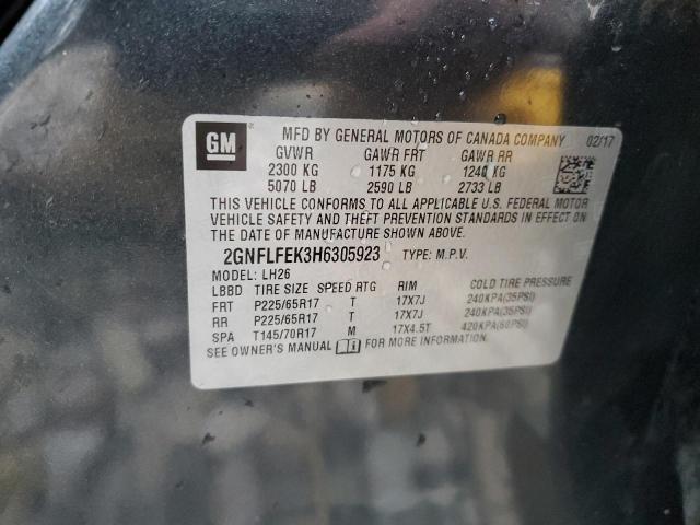 2GNFLFEK3H6305923 - 2017 CHEVROLET EQUINOX LT BLACK photo 12