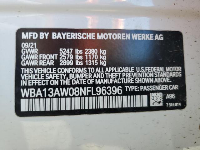 WBA13AW08NFL96396 - 2022 BMW M440XI GRAN COUPE WHITE photo 12