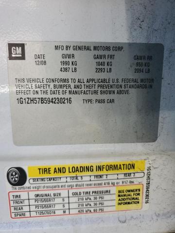 1G1ZH57B594230216 - 2009 CHEVROLET MALIBU 1LT 白色 照片 12