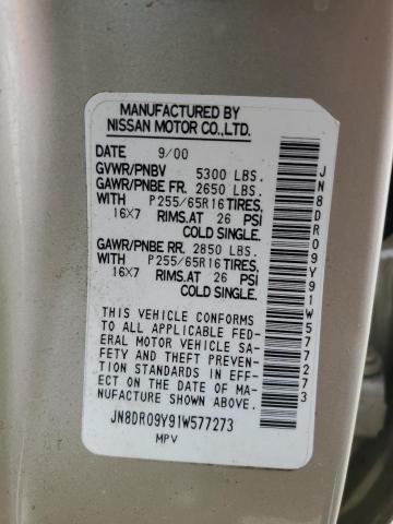 JN8DR09Y91W577273 - 2001 NISSAN PATHFINDER LE BEIGE photo 14