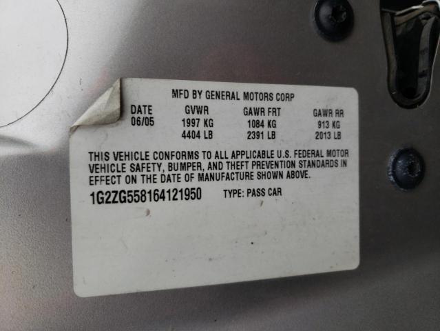 1G2ZG558164121950 - 2006 PONTIAC G6 SE1 SILVER photo 12