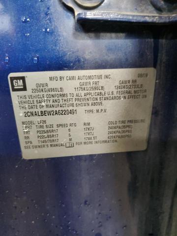 2CNALBEW2A6220491 - 2010 CHEVROLET EQUINOX LS BLUE photo 12