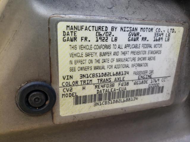 3N1CB51D82L688134 - 2002 NISSAN SENTRA XE BEIGE photo 13