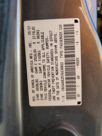 19UUA66257A036802 - 2007 ACURA TL CHARCOAL photo 12