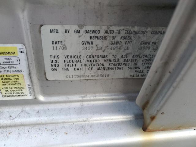 KL1TD66E49B626019 - 2009 CHEVROLET AVEO LS 银色 照片 12