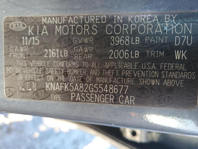 KNAFK5A82G5548677 - 2016 KIA FORTE LX GRAY photo 12