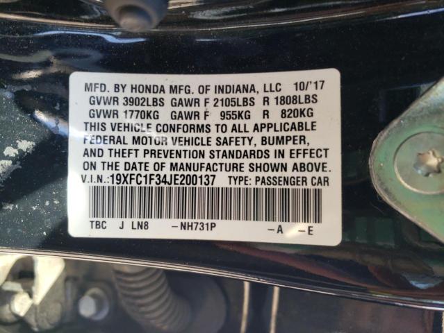 19XFC1F34JE200137 - 2018 HONDA CIVIC EX BLACK photo 12
