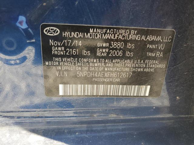 5NPDH4AEXFH612617 - 2015 HYUNDAI ELANTRA SE BLUE photo 12