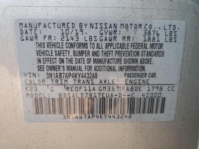 3N1AB7AP4KY443248 - 2019 NISSAN SENTRA S SILVER photo 13