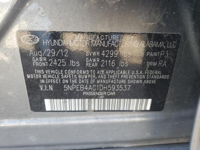 5NPEB4AC1DH593537 - 2013 HYUNDAI SONATA GLS GRAY photo 12