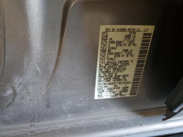 5N1AR18WX5C703891 - 2005 NISSAN PATHFINDER LE SILVER photo 13