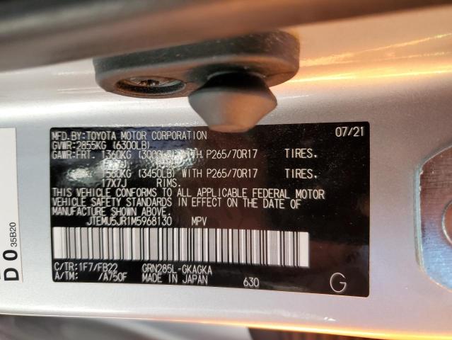 JTEMU5JR1M5968130 - 2021 TOYOTA 4RUNNER SR5/SR5 PREMIUM 银色 照片 12