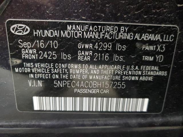 5NPEC4AC0BH157255 - 2011 HYUNDAI SONATA SE BLACK photo 12