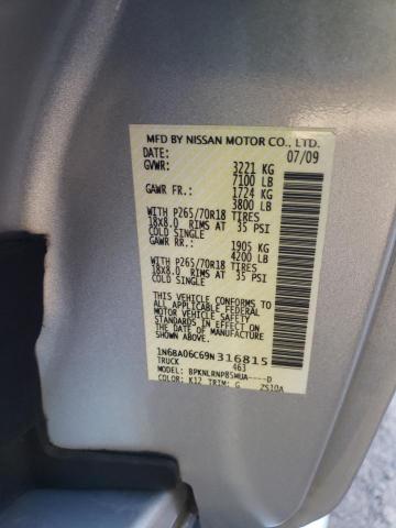 1N6BA06C69N316815 - 2009 NISSAN TITAN XE SILVER photo 12