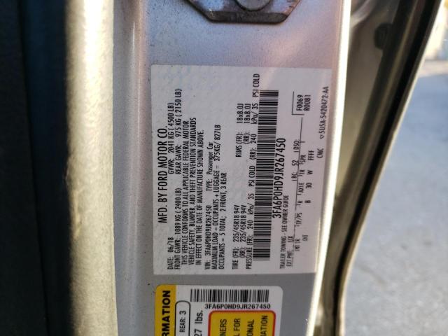 3FA6P0HD9JR267450 - 2018 FORD FUSION SE SILVER photo 13