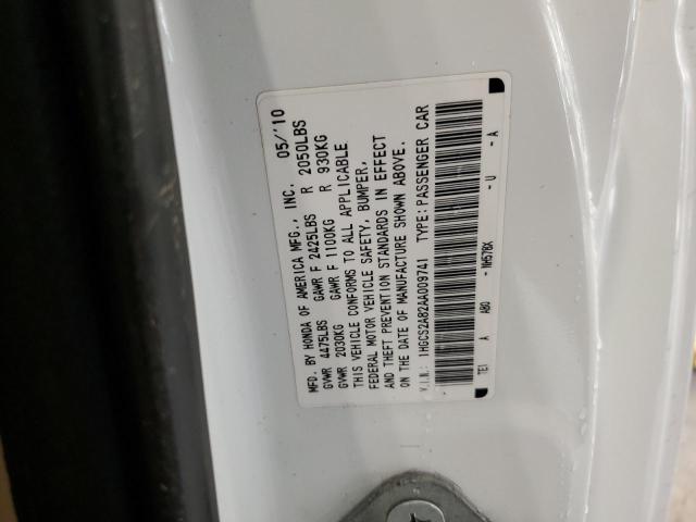 1HGCS2A82AA009741 - 2010 HONDA ACCORD EXL WHITE photo 13