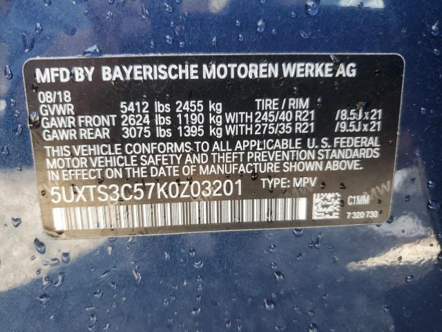 5UXTS3C57K0Z03201 - 2019 BMW X3 XDRIVEM40I BLUE photo 13