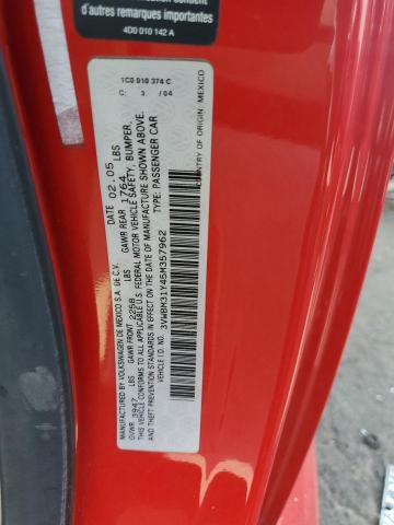 3VWBM31Y45M357962 - 2005 VOLKSWAGEN NEW BEETLE GL 红色 照片 12