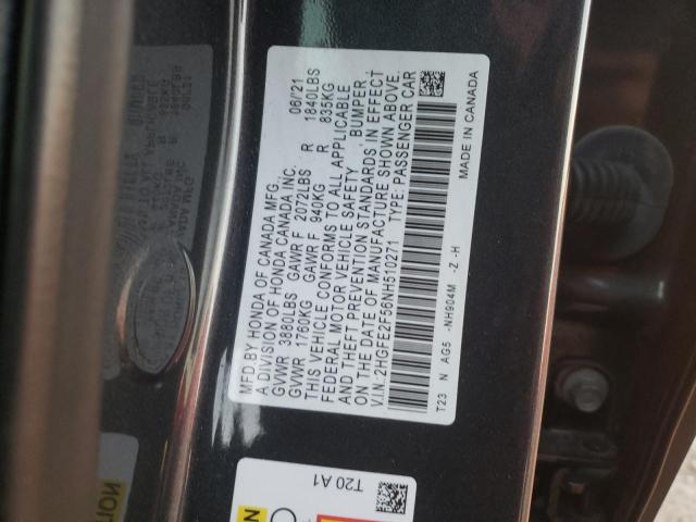 2HGFE2F56NH510271 - 2022 HONDA CIVIC SPORT გრაფიტი ფოტო 12