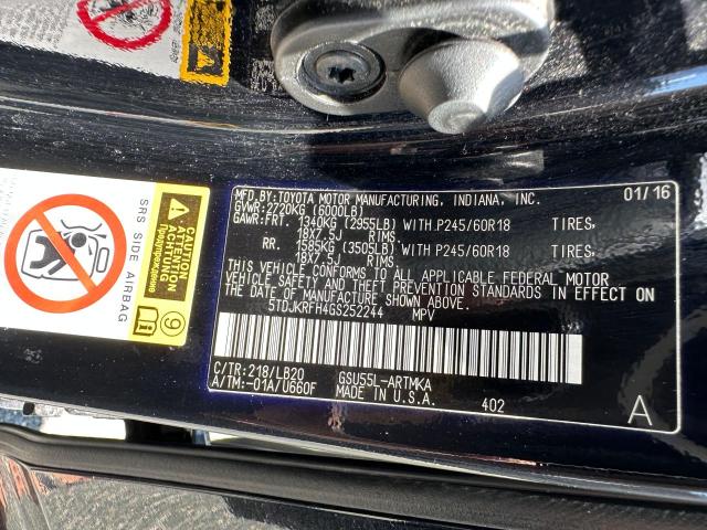 5TDJKRFH4GS252244 - 2016 TOYOTA HIGHLANDER XLE Qara foto 10