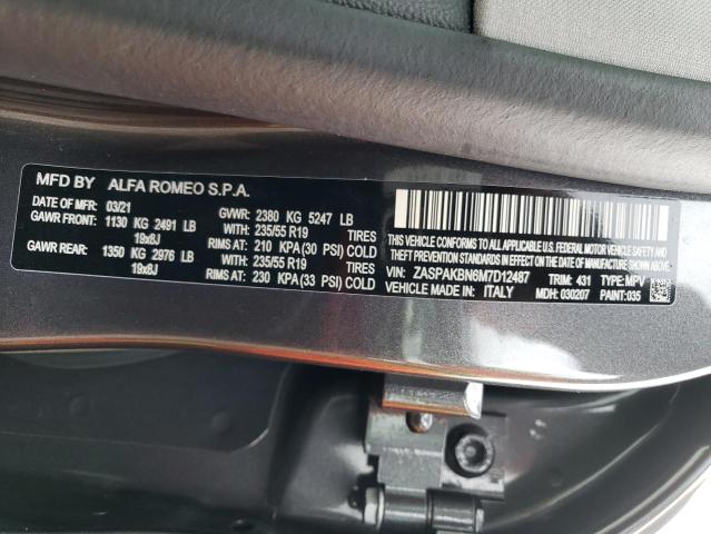 ZASPAKBN6M7D12487 - 2021 ALFA ROMEO STELVIO TI GRAY photo 14