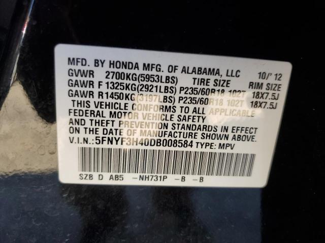 5FNYF3H40DB008584 - 2013 HONDA PILOT EX BLACK photo 12