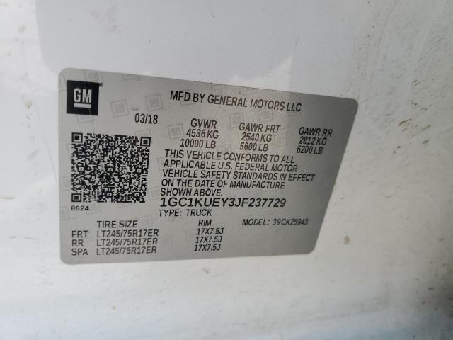 1GC1KUEY3JF237729 - 2018 CHEVROLET SILVERADO K2500 HEAVY DUTY WHITE photo 13