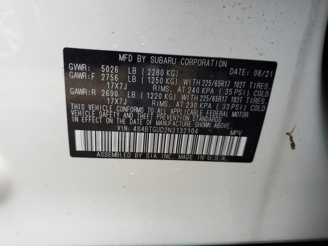 4S4BTGUD2N3132104 - 2022 SUBARU OUTBACK WILDERNESS WHITE photo 14