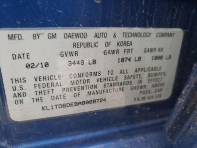 KL1TD6DE8AB088724 - 2010 CHEVROLET AVEO LS 蓝色 照片 12