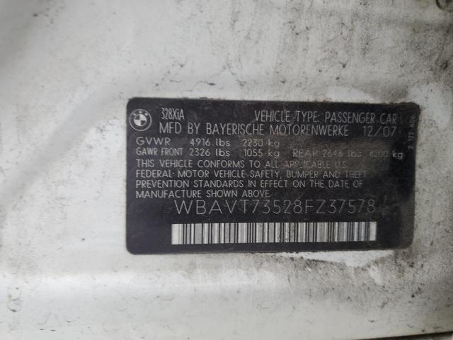WBAVT73528FZ37578 - 2008 BMW 328 XIT WHITE photo 12