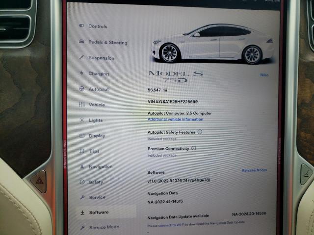 5YJSA1E28HF228699 - 2017 TESLA MODEL S 白色 照片 9