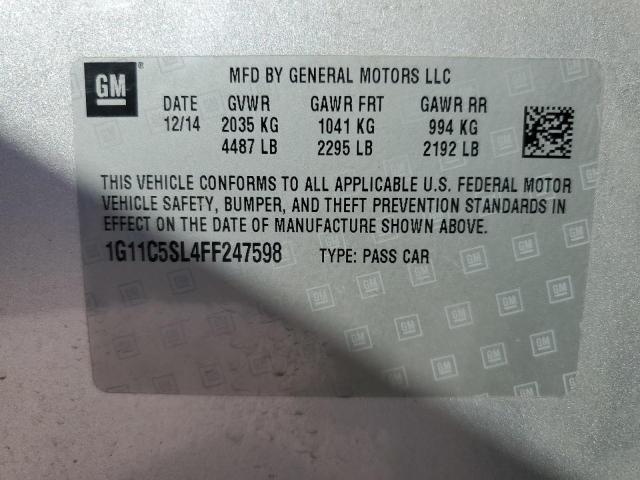 1G11C5SL4FF247598 - 2015 CHEVROLET MALIBU 1LT 银色 照片 12