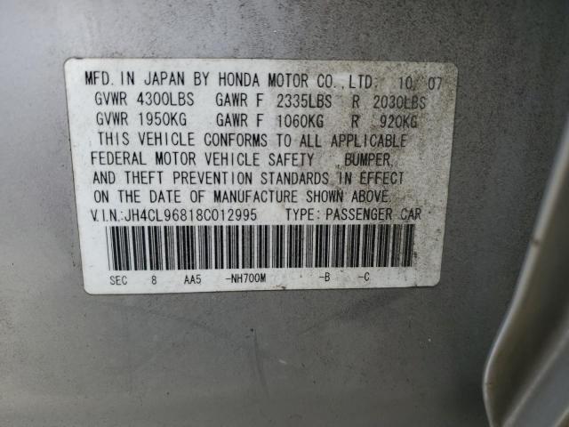 JH4CL96818C012995 - 2008 ACURA TLX SILVER photo 12