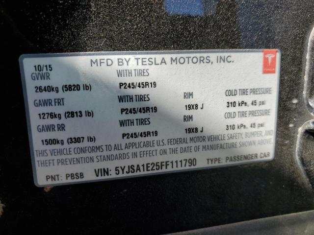5YJSA1E25FF111790 - 2015 TESLA MODEL S BLACK photo 12