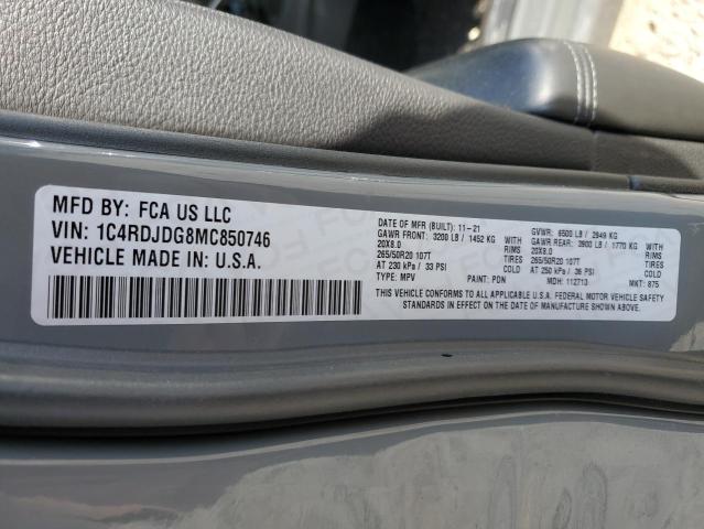 1C4RDJDG8MC850746 - 2021 DODGE DURANGO GT GRAY photo 13