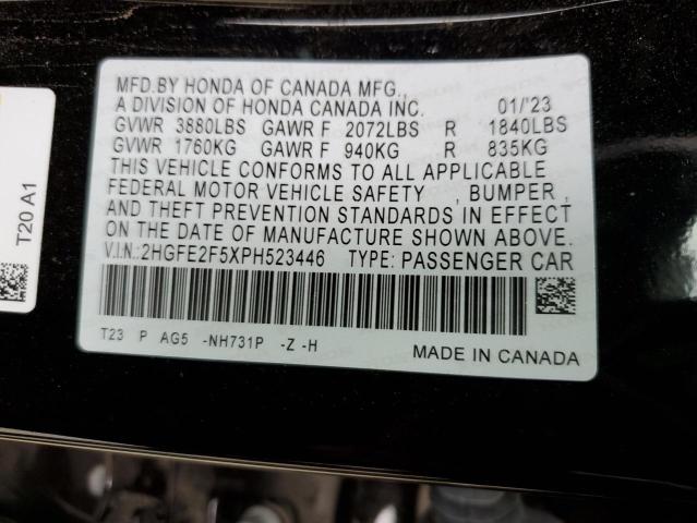 2HGFE2F5XPH523446 - 2023 HONDA CIVIC SPORT 黑色 照片 12
