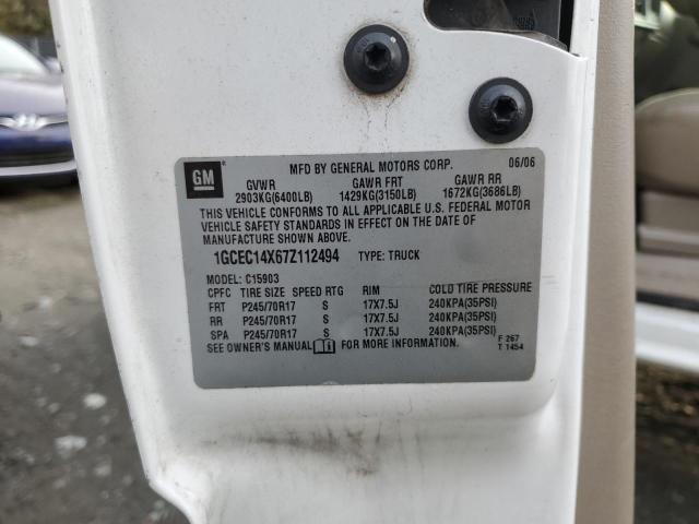 1GCEC14X67Z112494 - 2007 CHEVROLET SILVERADO C1500 CLASSIC WHITE photo 12