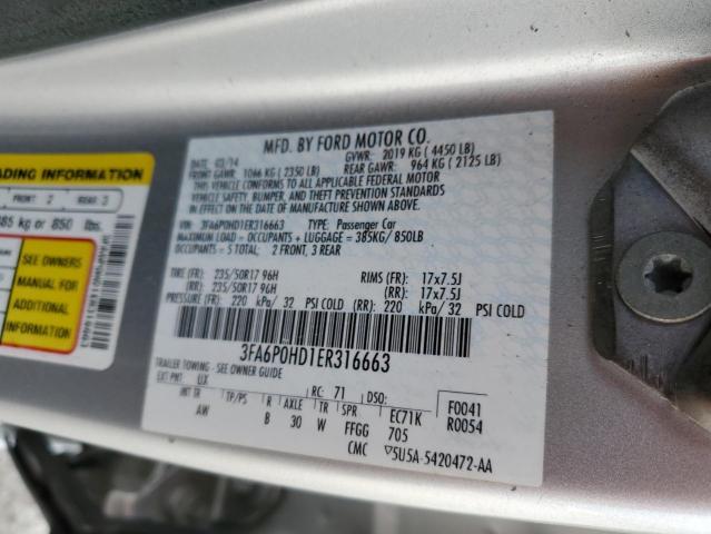 3FA6P0HD1ER316663 - 2014 FORD FUSION SE SILVER photo 12