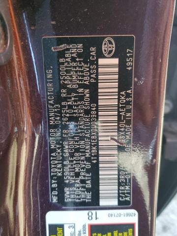 4T1BK1EBXDU039840 - 2013 TOYOTA AVALON BASE 紫色 照片 12