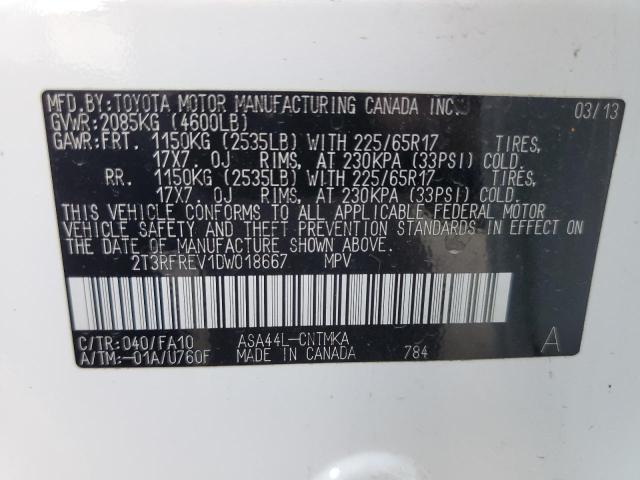 2T3RFREV1DW018667 - 2013 TOYOTA RAV4 XLE WHITE photo 13