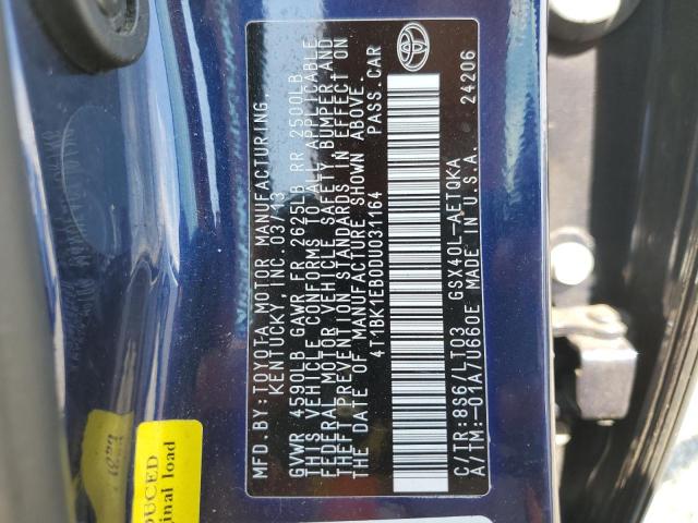 4T1BK1EB0DU031164 - 2013 TOYOTA AVALON BASE 蓝色 照片 12