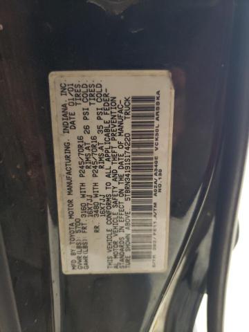 5TBRN34191S174220 - 2001 TOYOTA TUNDRA ACCESS CAB SR5 BLACK photo 12