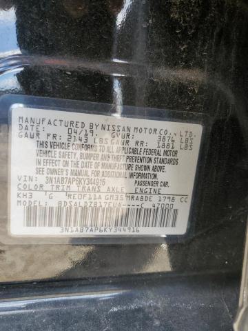 3N1AB7AP6KY344916 - 2019 NISSAN SENTRA S BLACK photo 12