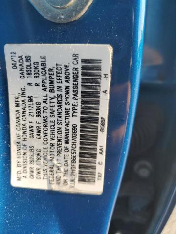 2HGFB6E57CH703690 - 2012 HONDA CIVIC SI BLUE photo 12