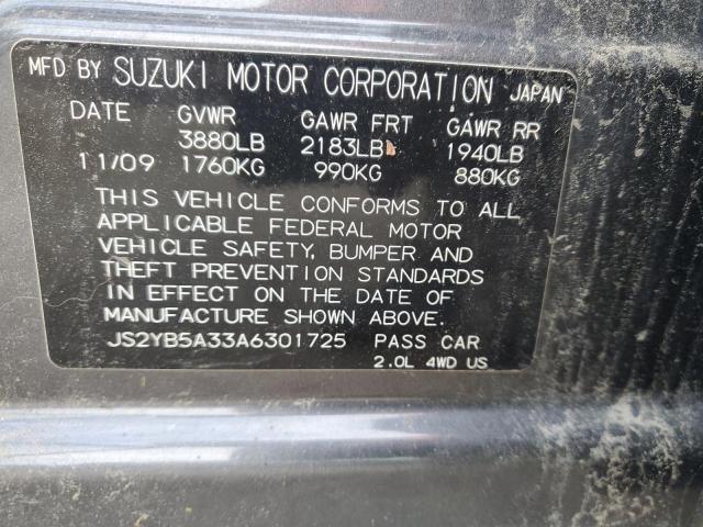 JS2YB5A33A6301725 - 2010 SUZUKI SX4 GRAY photo 12